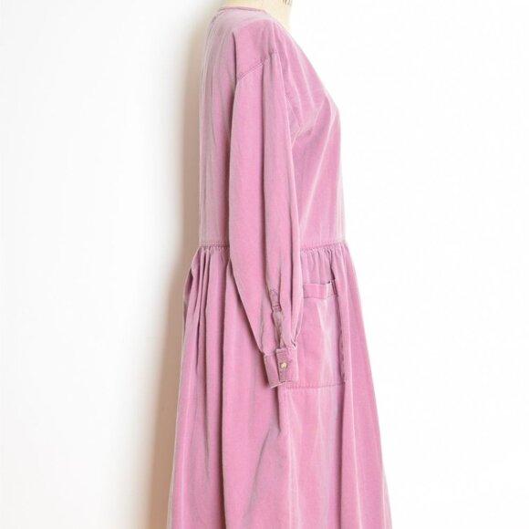 vintage 90s dress lilac purple twill babydoll midi grunge button up long M - Picture 6 of 9